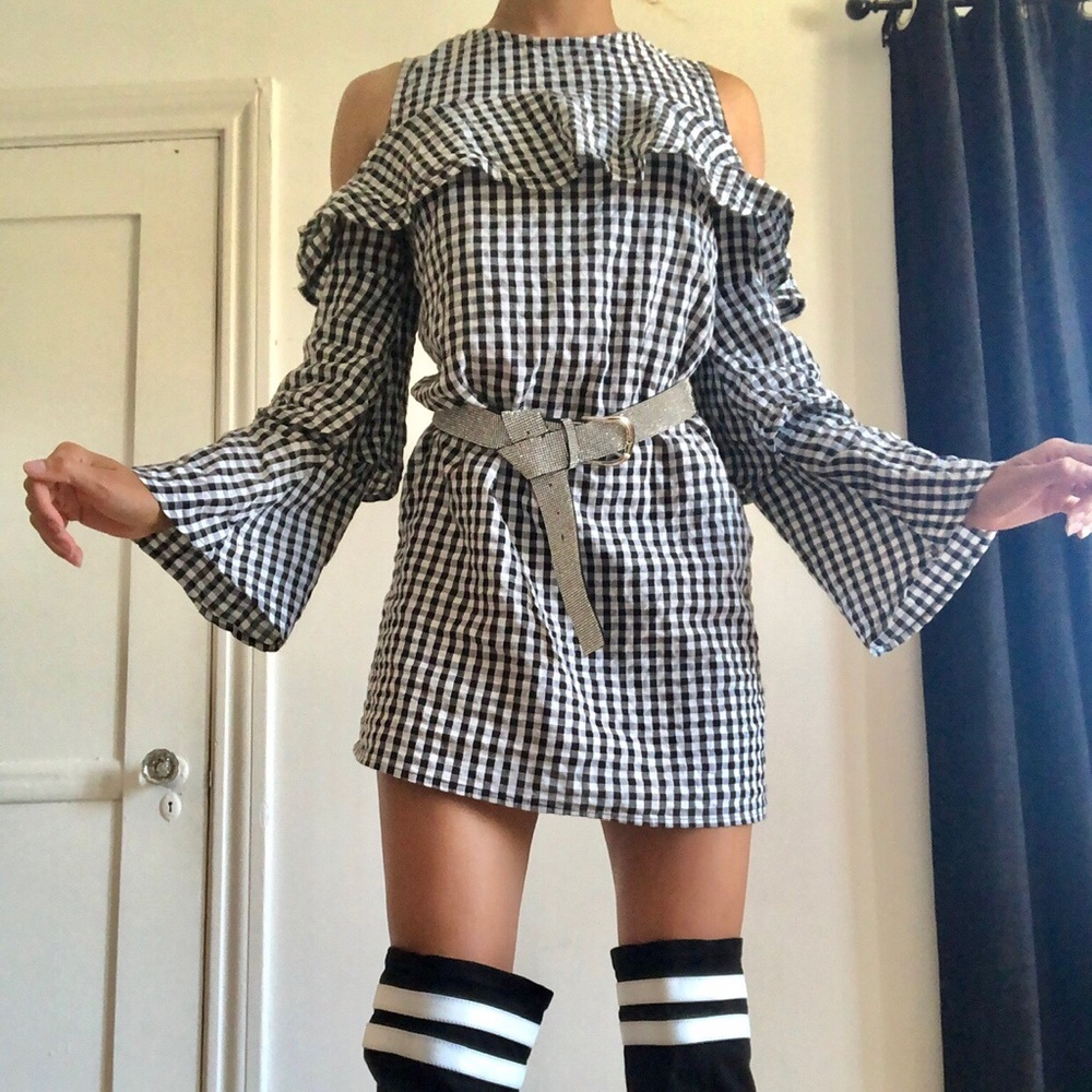 Missguided Gingham Cold Shoulder Dress | UK 8 US 4